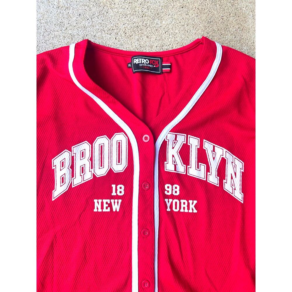 Retro Fox Red Brooklyn Baseball style Jersey Size XL new york